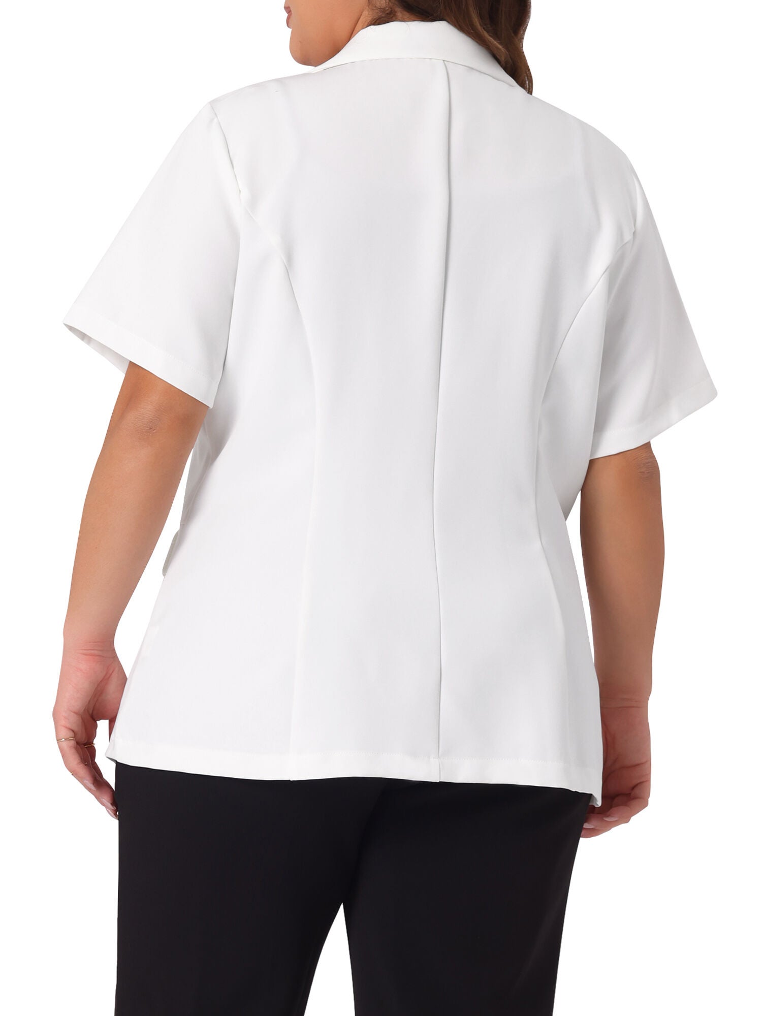 SHORT SLEEVE NOTCHED LAPEL BUTTON WORK BLAZER, White / White, alternate image number 3