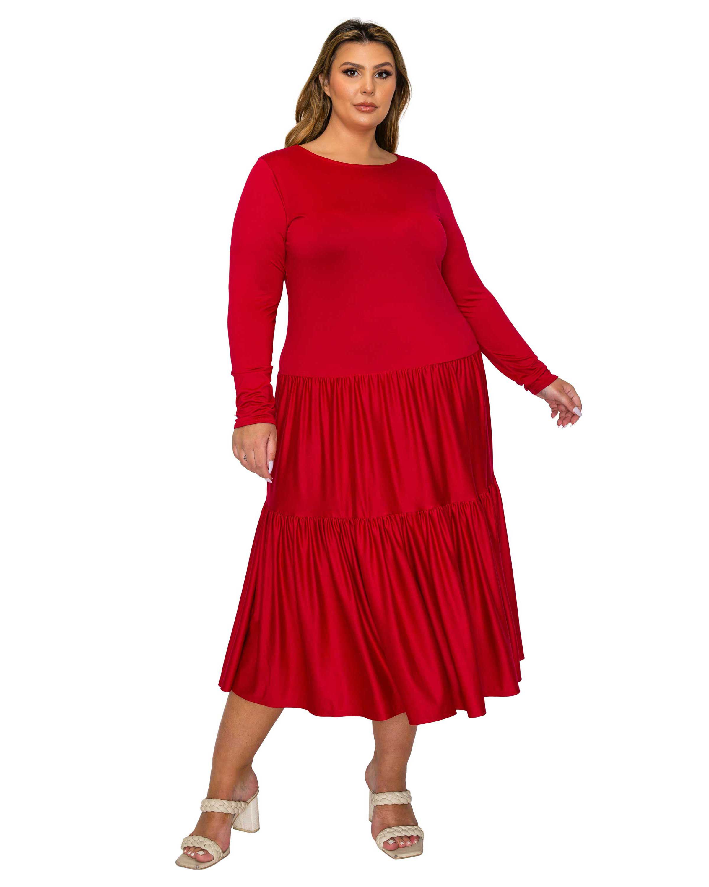 Eliana Tiered Midi Dress, Ruby / Red, hi-res image number 0