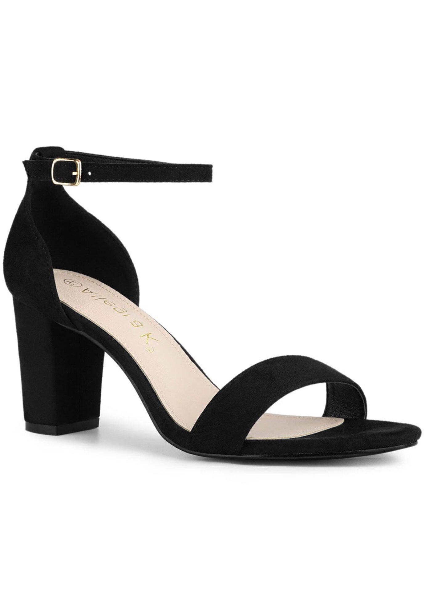 Open Toe Ankle Strap Chunky High Heel Sandals, Black / Black, hi-res image number 0
