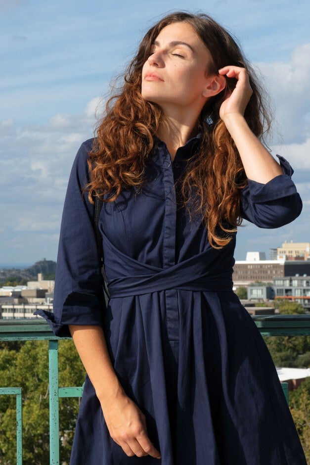 Annick - Tessa Shirt Dress Twist Waist Tie Pockets, Navy / Navy, alternate image number null