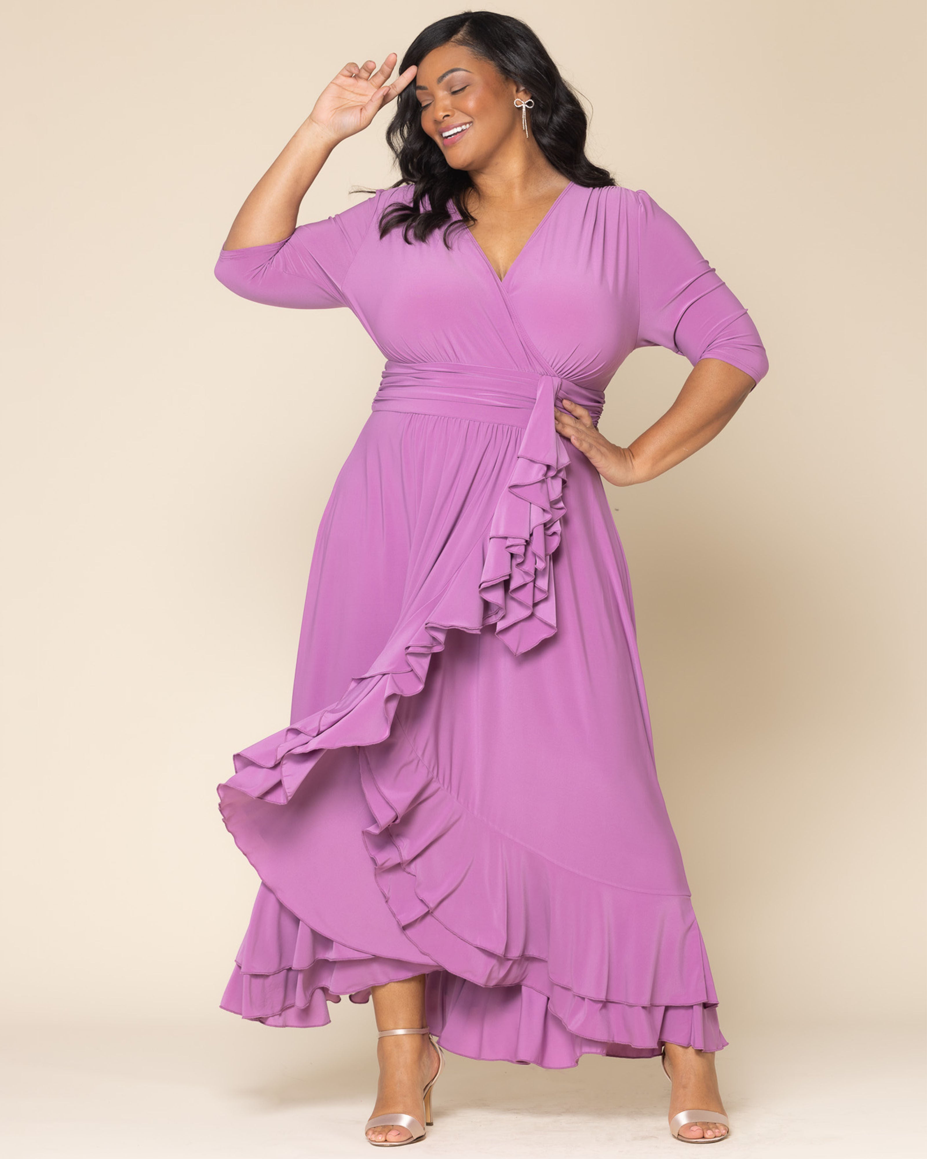 Veronica Ruffle Evening Gown, LILAC / Lilac, alternate image number 2