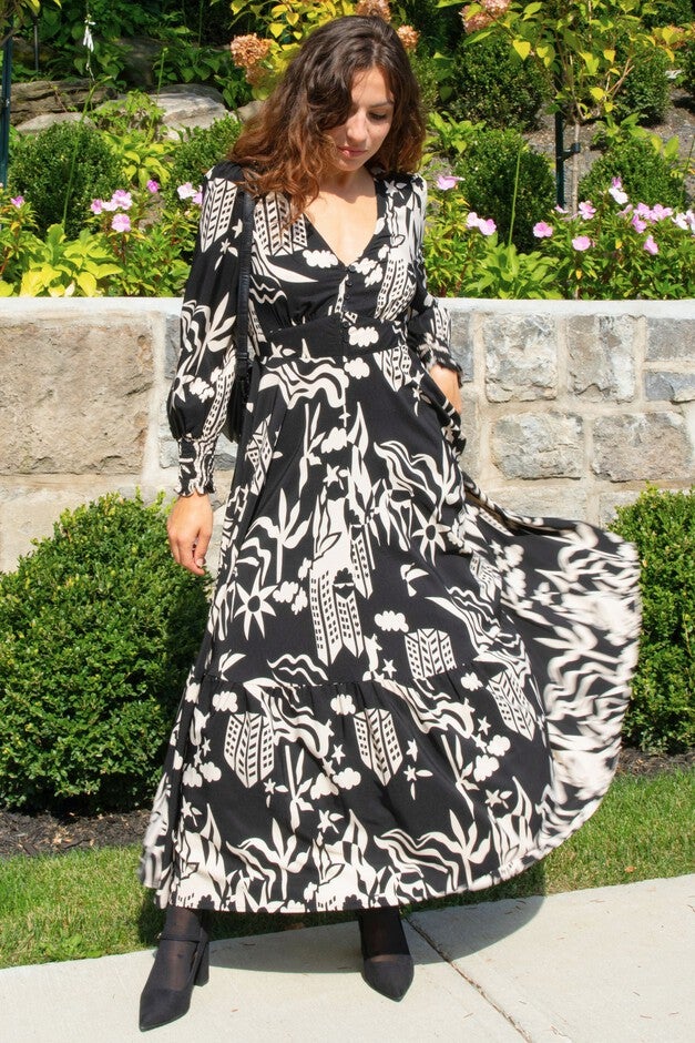 Annick - Tina Maxi Printed Dress Full Length Sleeves, Black / Black, alternate image number null