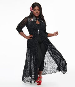 1950s Black Flocked La Caterina Dia De Los Muertos Western Duster