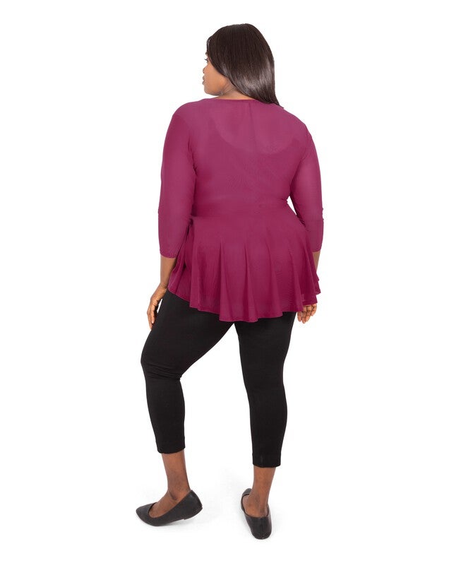 Faux High Low Wrap Blouse, Wine / Burgundy, alternate image number null