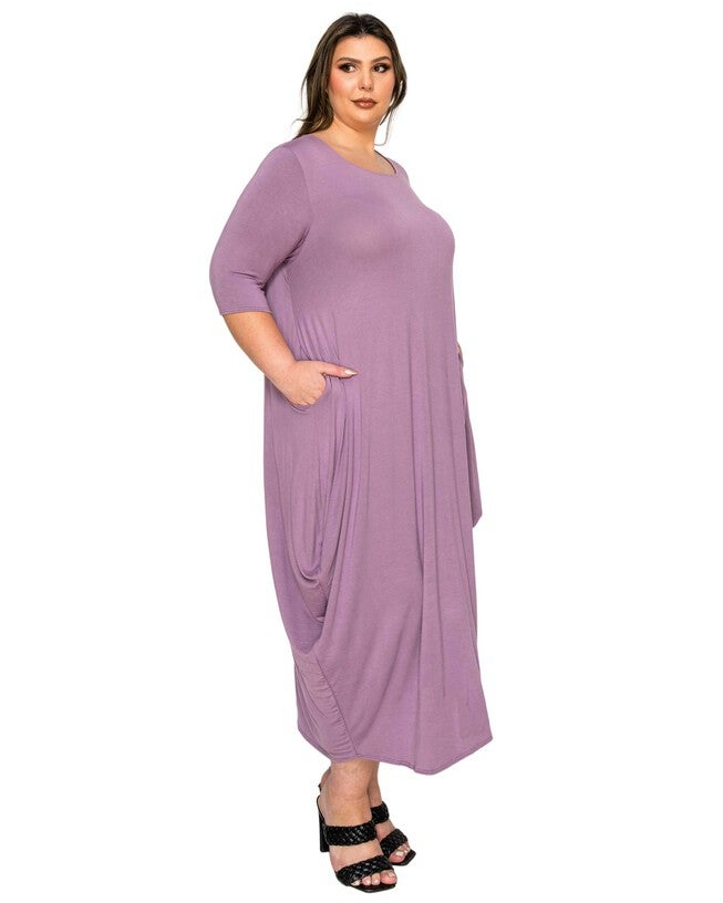 EVELYN BUBBLE HEM POCKET DRESS, Lavender Dusty / Purple, alternate image number 1