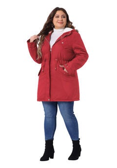 HOODED PARKAS JACKET FAUX FUR LINED LONG ANORAK COAT