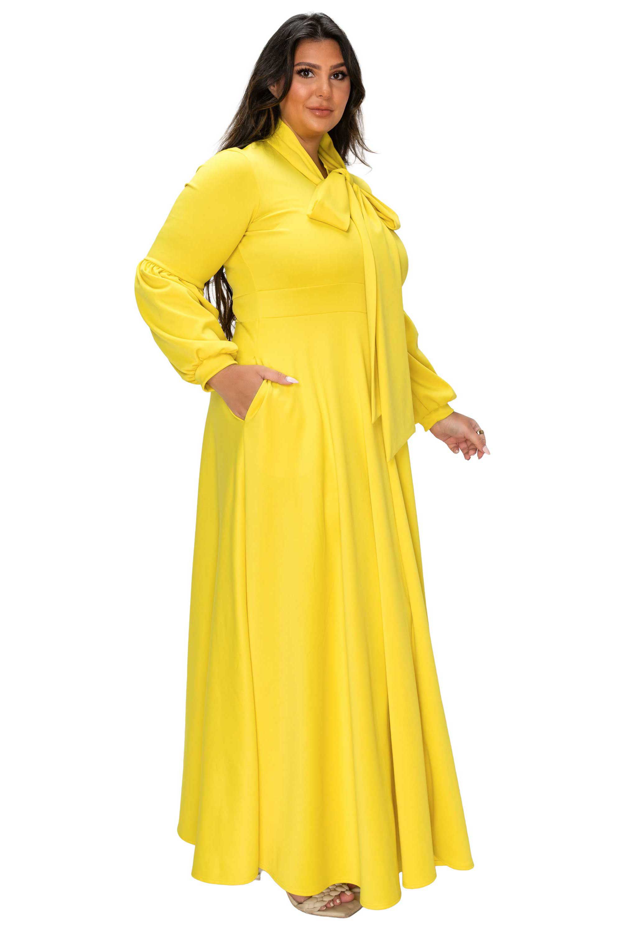 Bella Donna Dress with Ribbon and Bishop Sleeves, Yellow / Vanilla, alternate image number 1