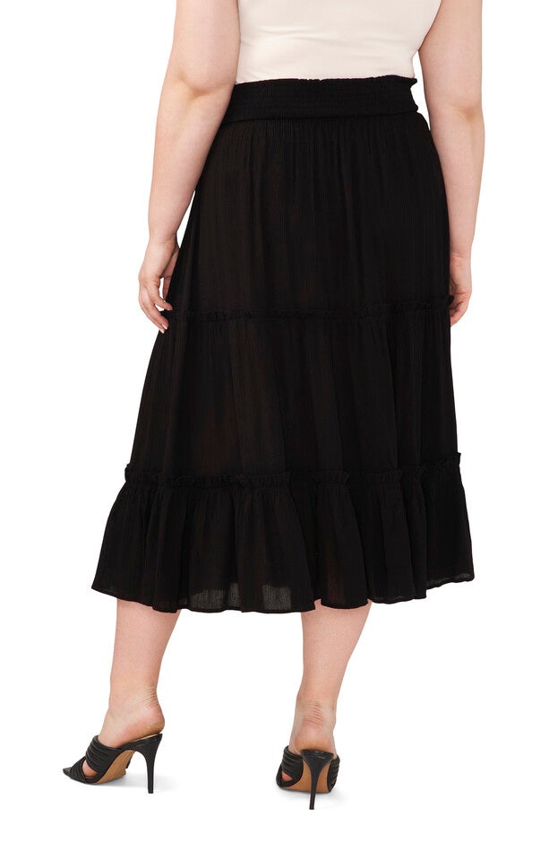 TIERED PULL ON MAXI SKIRT, RICH BLACK / Black, alternate image number null