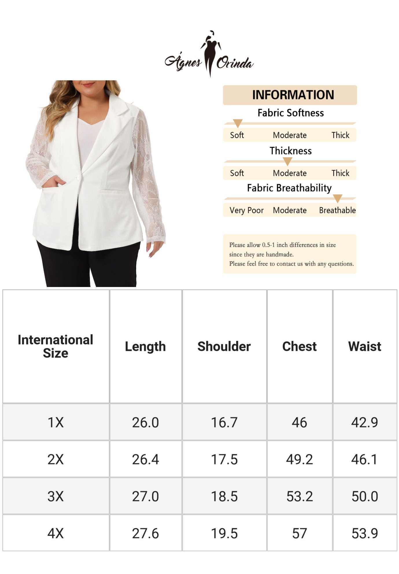 NOTCH LAPEL LACE FRONT BLAZER JACKET, White / White, alternate image number 4