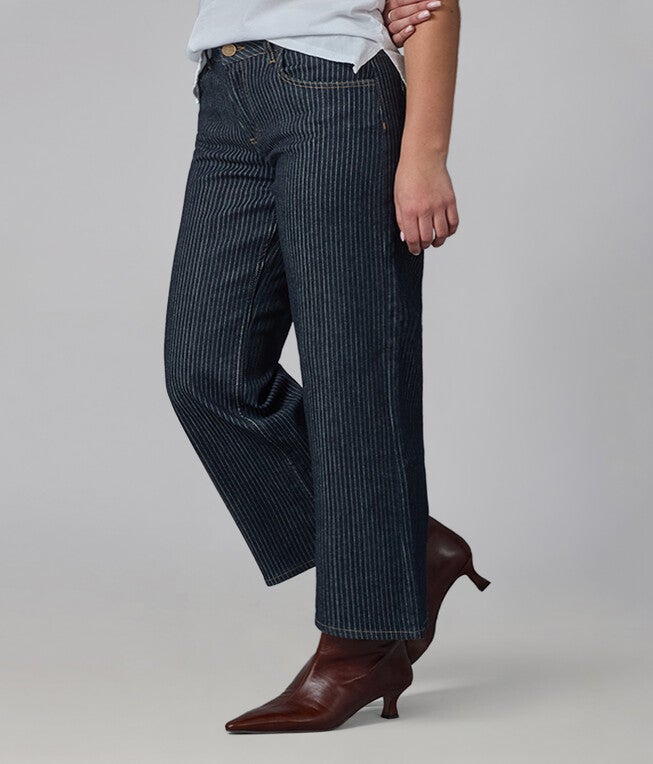COLETTE-PSB High Rise Wide Leg Jeans, Pinstripe Blue / Navy, alternate image number 1