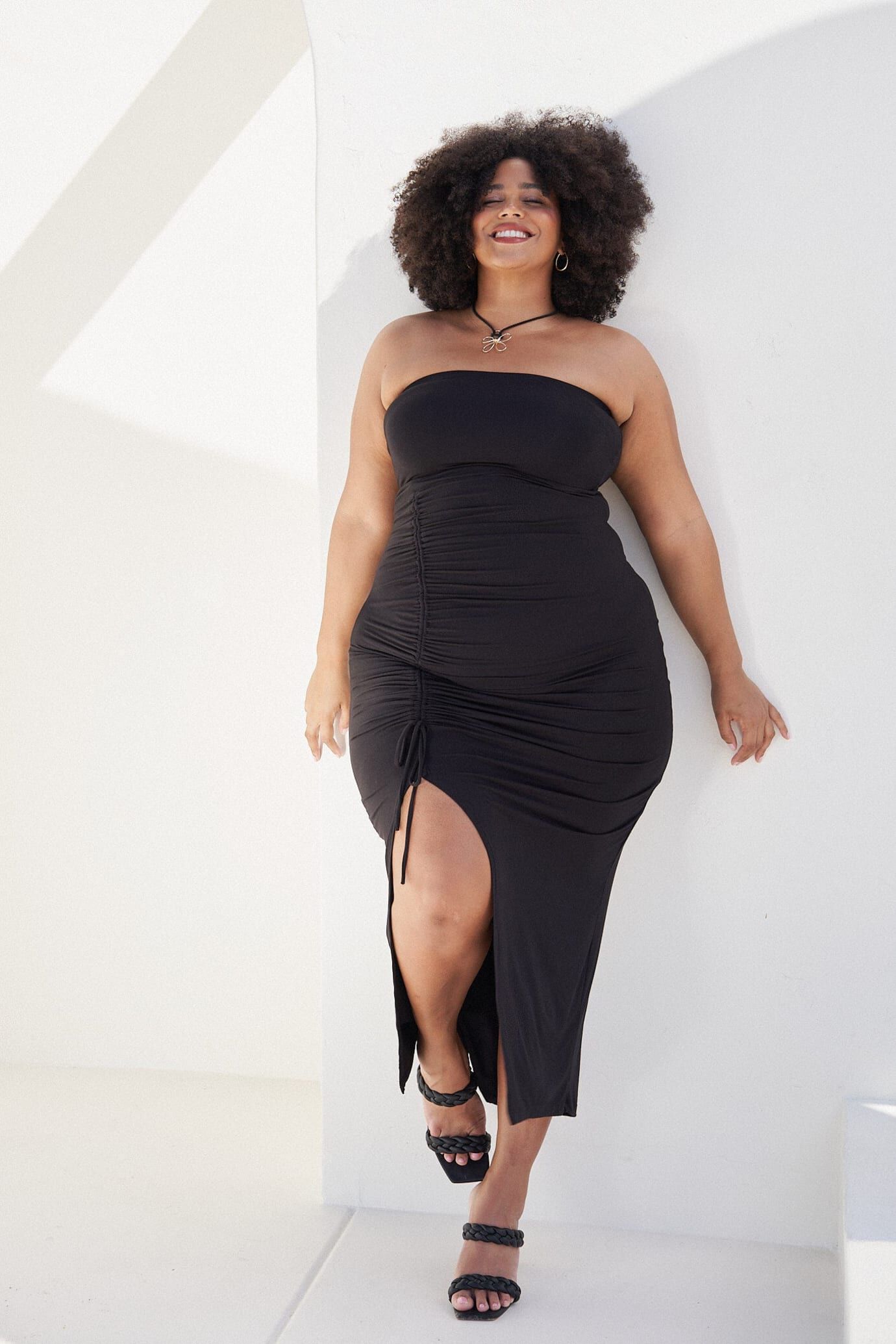 Whitney Ruched Maxi Dress, Black / Black, alternate image number 3