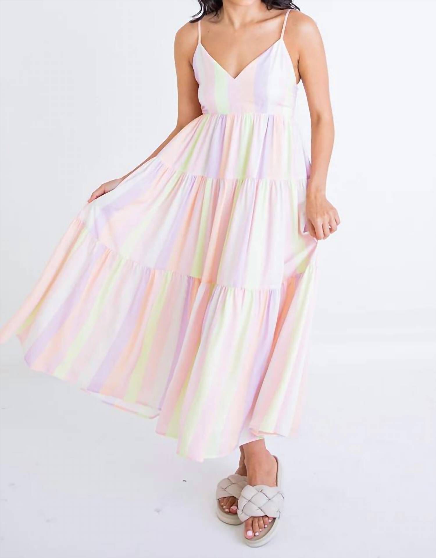 LOLA PASTEL TIERED MAXI DRESS IN MULTI COLOR, Multi Color / Purple, hi-res image number 0