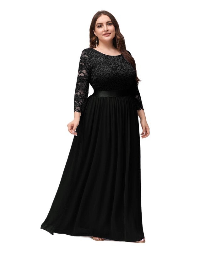 See-Through Floor Length Lace Evening Dress, Black / Black, hi-res image number 0