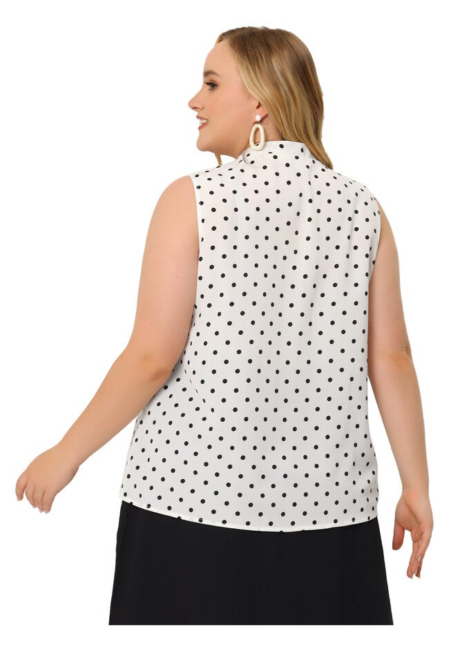 POLKA DOTS V NECK TIE NECK SLEEVELESS BLOUSE TANK TOP, White / White, alternate image number 3