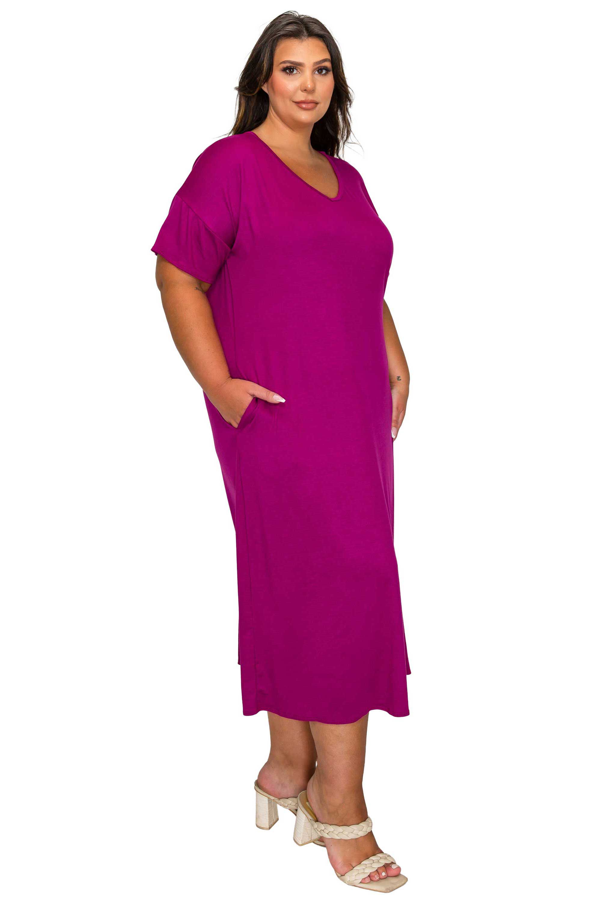 Olivia Pocket Midi Dress, Magenta / Magenta, alternate image number 1