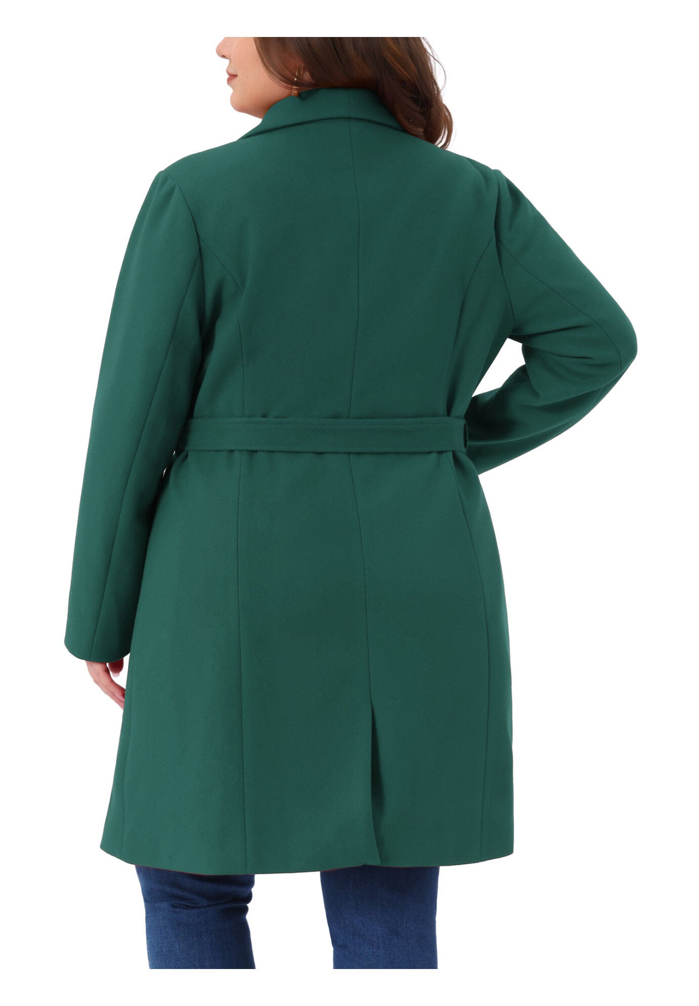 Lapel Single Breasted Belted with Pocket Trench Coats, Dark Green / Hunter Green, alternate image number 3