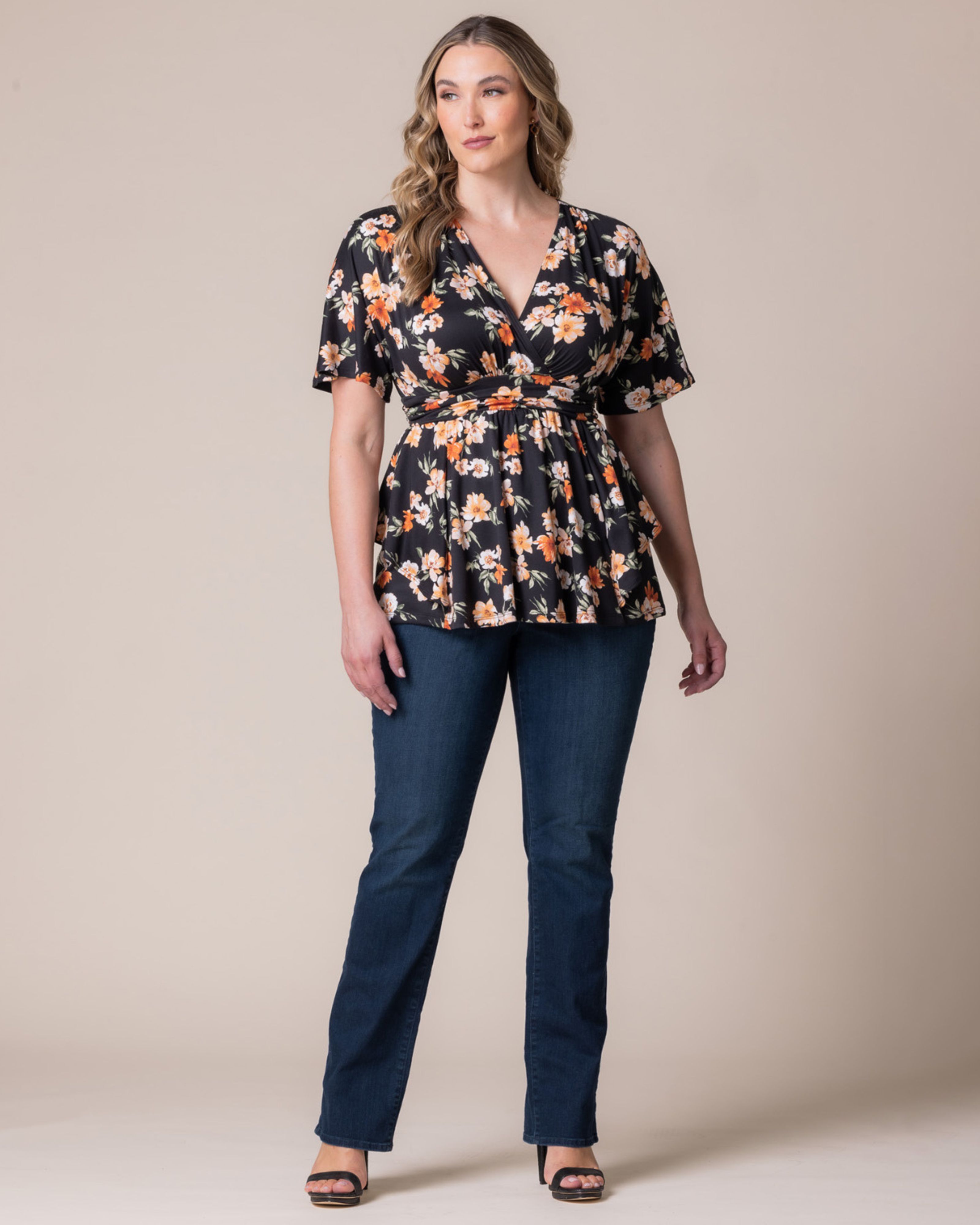 Encore Print Top, APRICOT FLORAL PRINT / Black, alternate image number 4