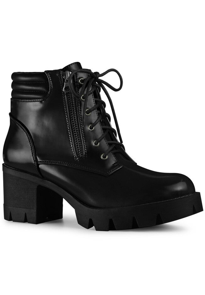 Platform Ankle Boots Lace Up Chunky Heel Combat Boots, Black / Black, hi-res image number 0