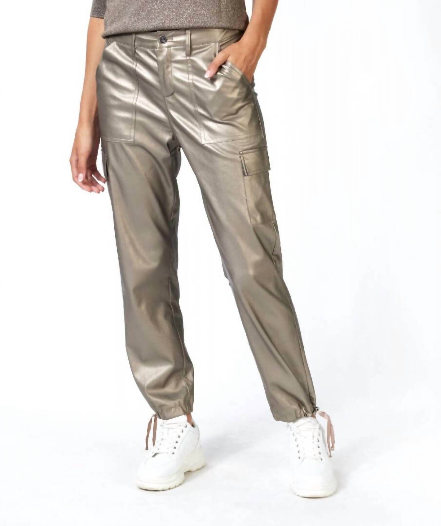 FAUX LEATHER CARGO PANTS, Soft Gold / Gold, hi-res image number 0