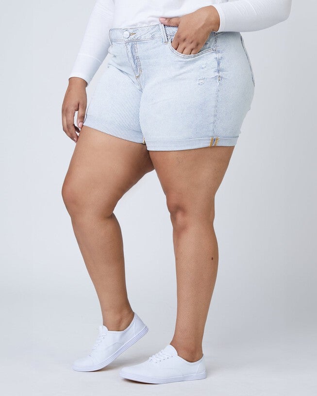 Mid Rise Shorts - Denim Stripes, DENIM STRIPES / Light Blue, alternate image number null