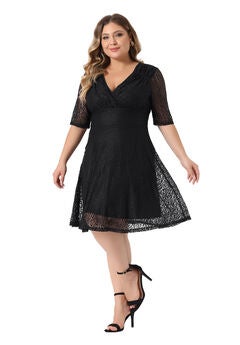 Lace Swing A-Line Cocktail Midi Dress