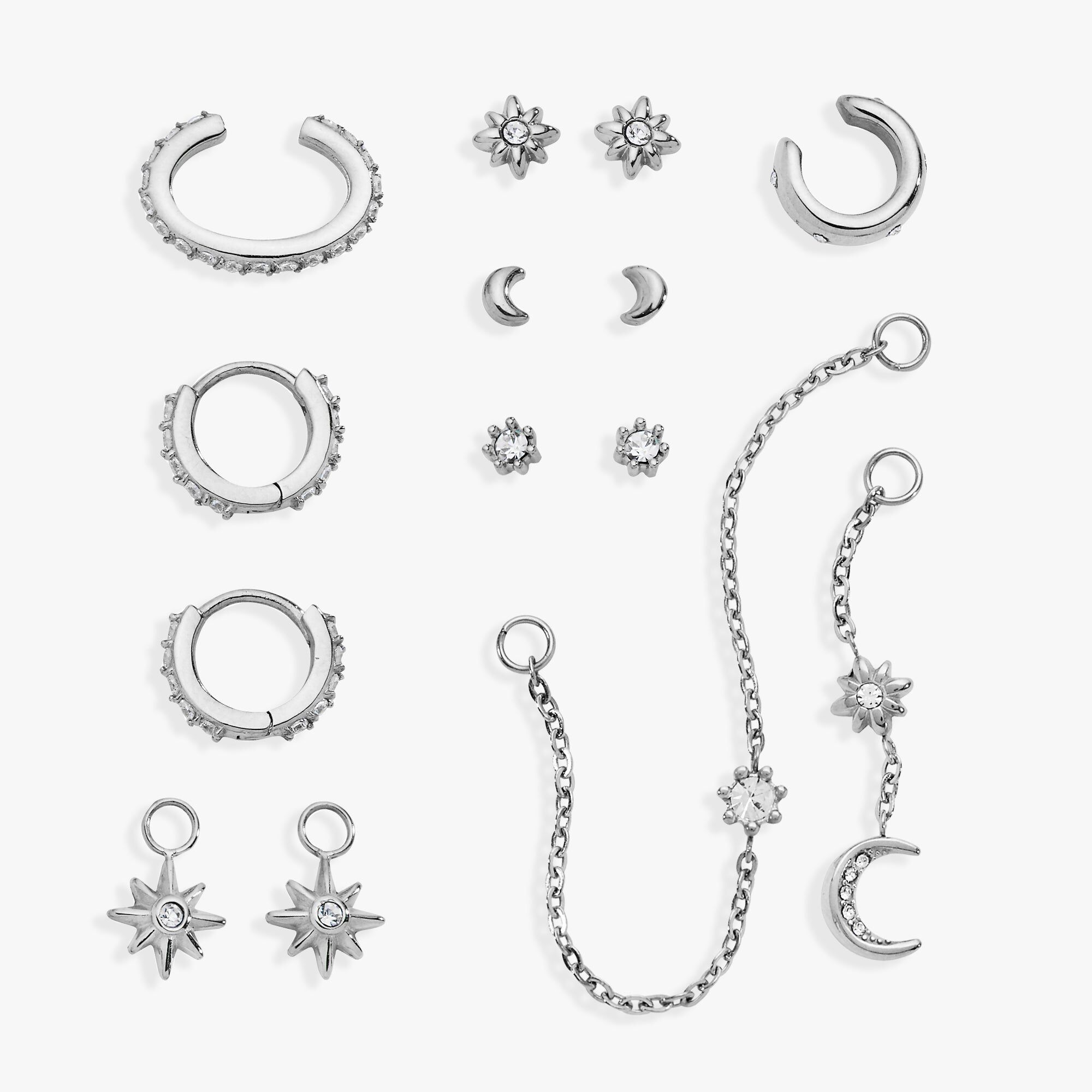 Celesital Stackable 9 Piece Earring Set, Silver / Silver, hi-res image number 0