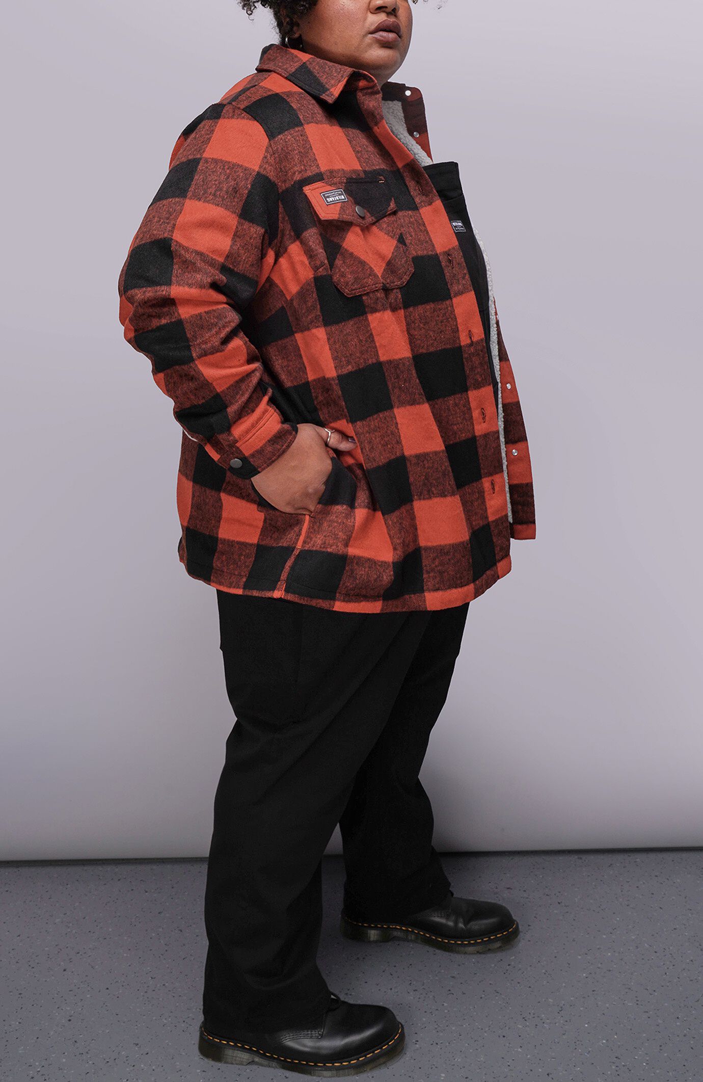 The Essential Flannel Fleece Lined Shacket, CHILIBLACK / Red, alternate image number 1