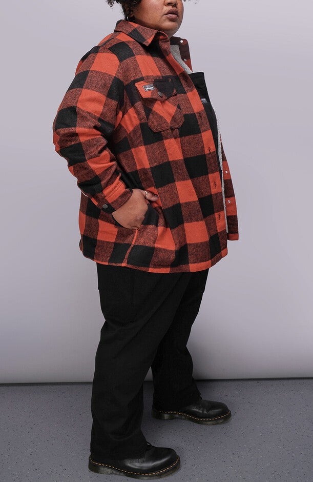 The Essential Flannel Fleece Lined Shacket, CHILIBLACK / Red, alternate image number 1