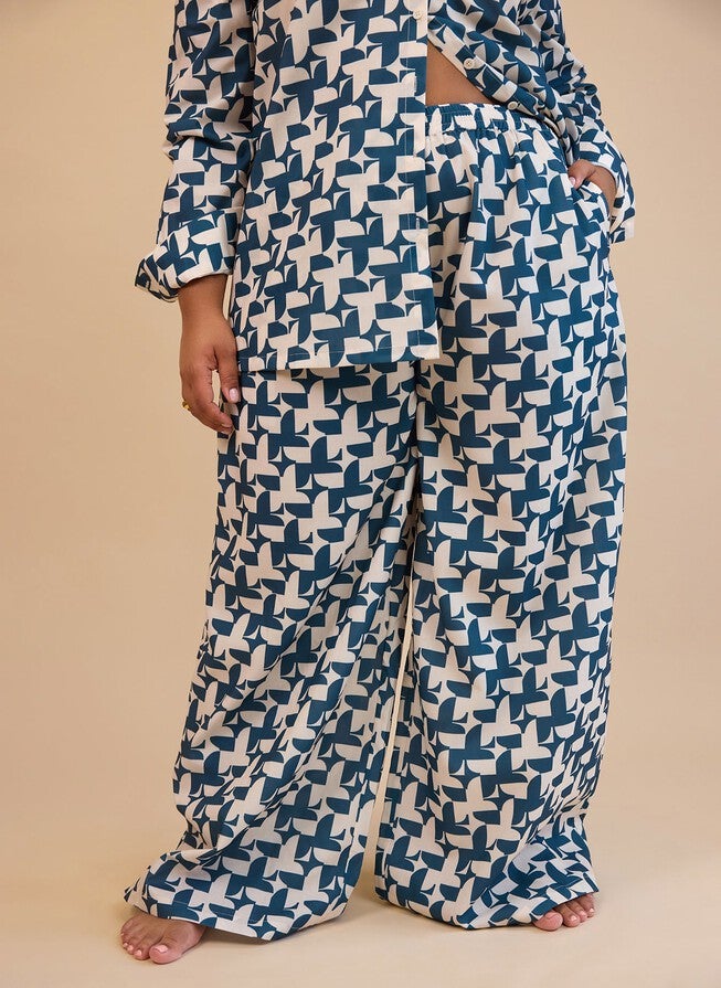 QUINTA ABSTRACT PRINT WIDE LEG PANTS WITH POCKETS, Blue / Azure Blue, alternate image number 2