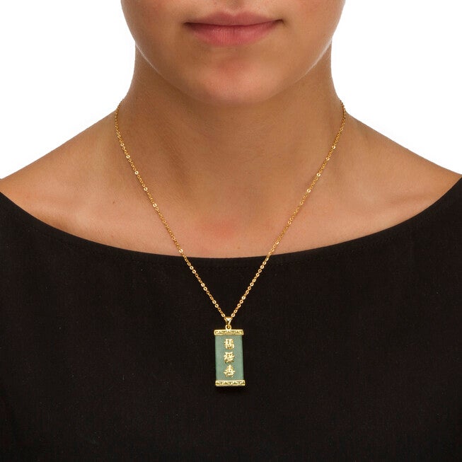 Green Jade Good Luck Pendant in 14k Gold Plated .925 Sterling Silver, , alternate image number null