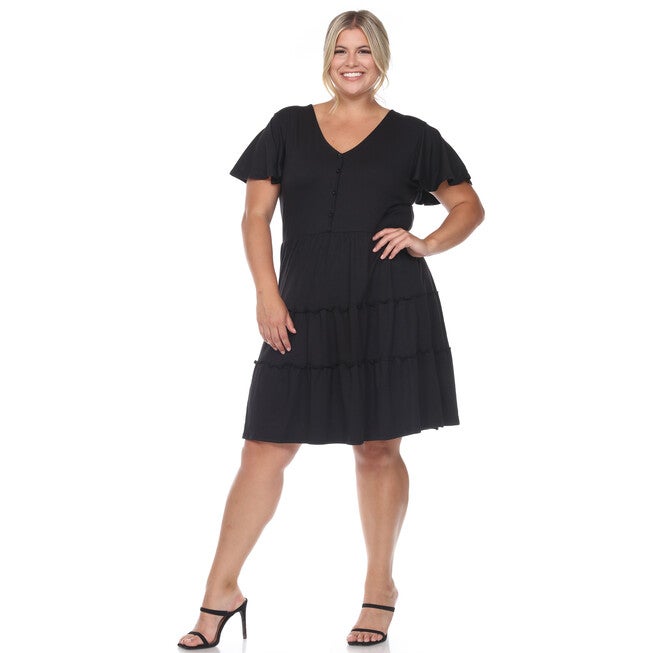 Short Sleeve V-neck Tiered Midi Dress, , alternate image number 7