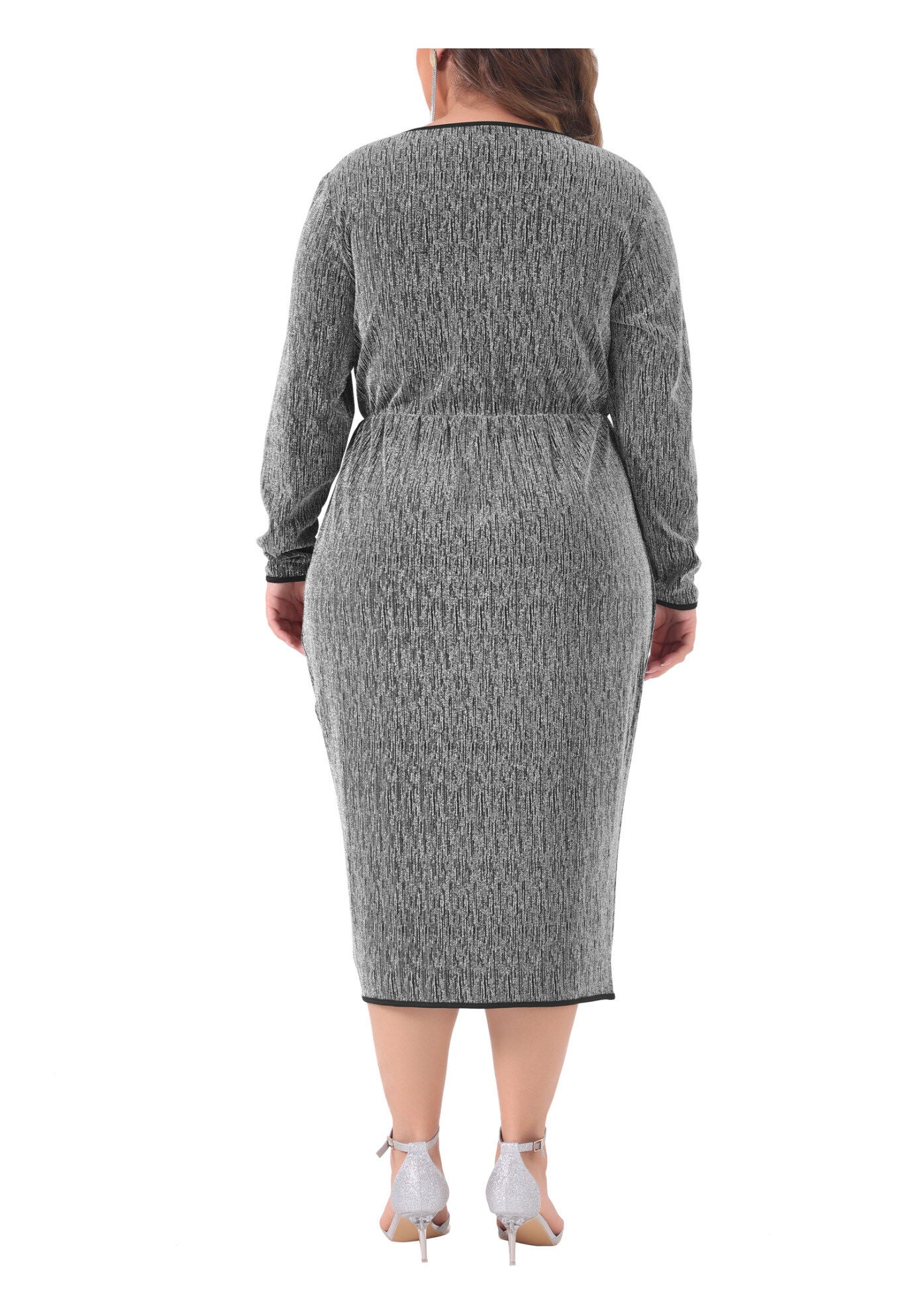 Sparkly Glitter V Neck High Slit Sequin Dress, Silver / Silver, alternate image number 3