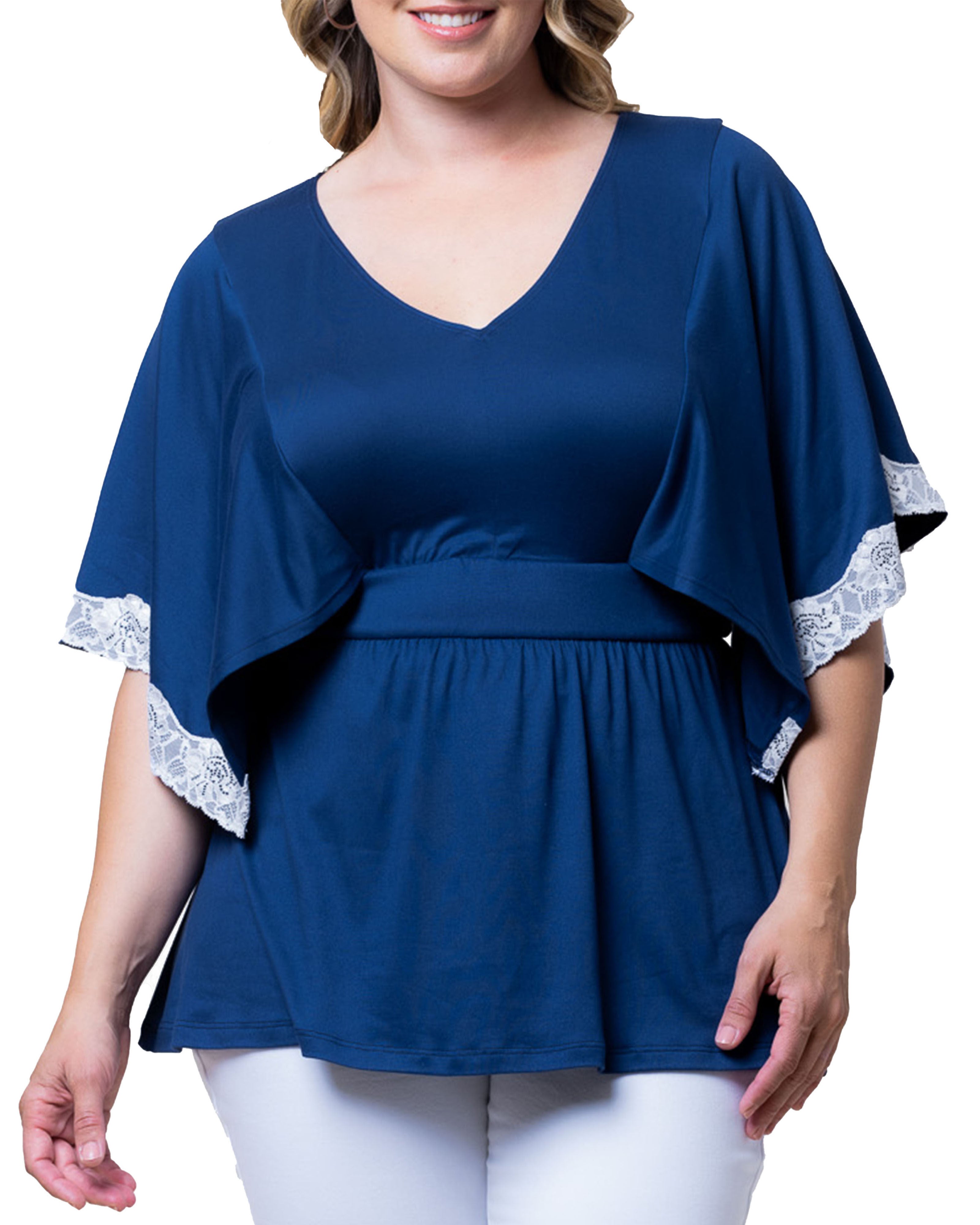 Sarah Lace Trim V-Neck Top, MARINE NAVY / Navy, alternate image number 2