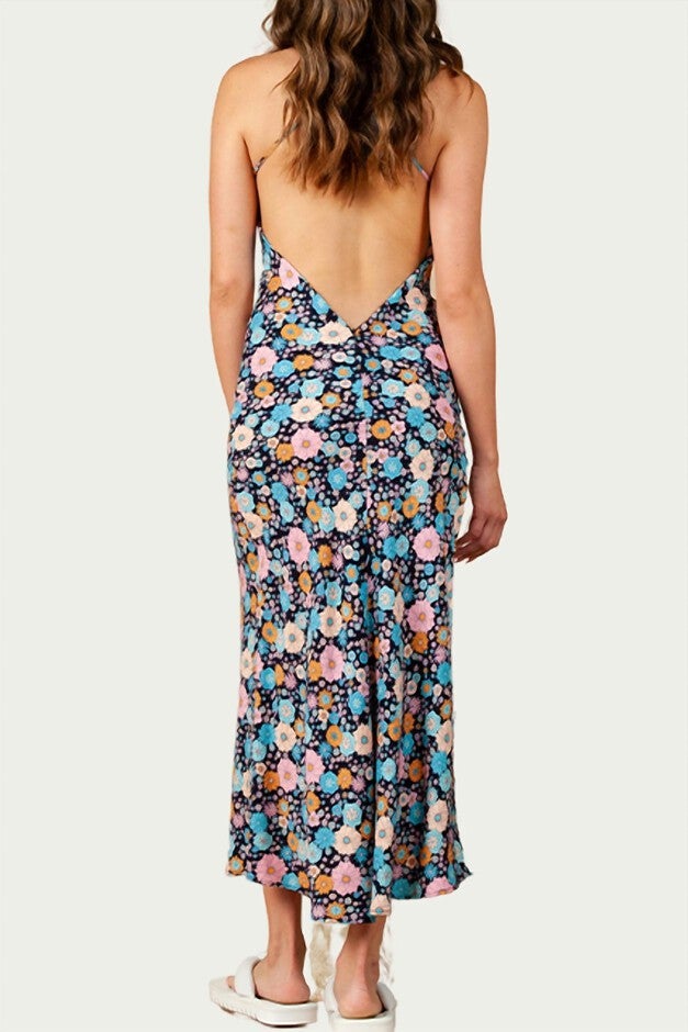 FREESIA FLORAL-PRINT MAXI DRESS IN NAVY FLORAL, Navy Floral / Purple, alternate image number null