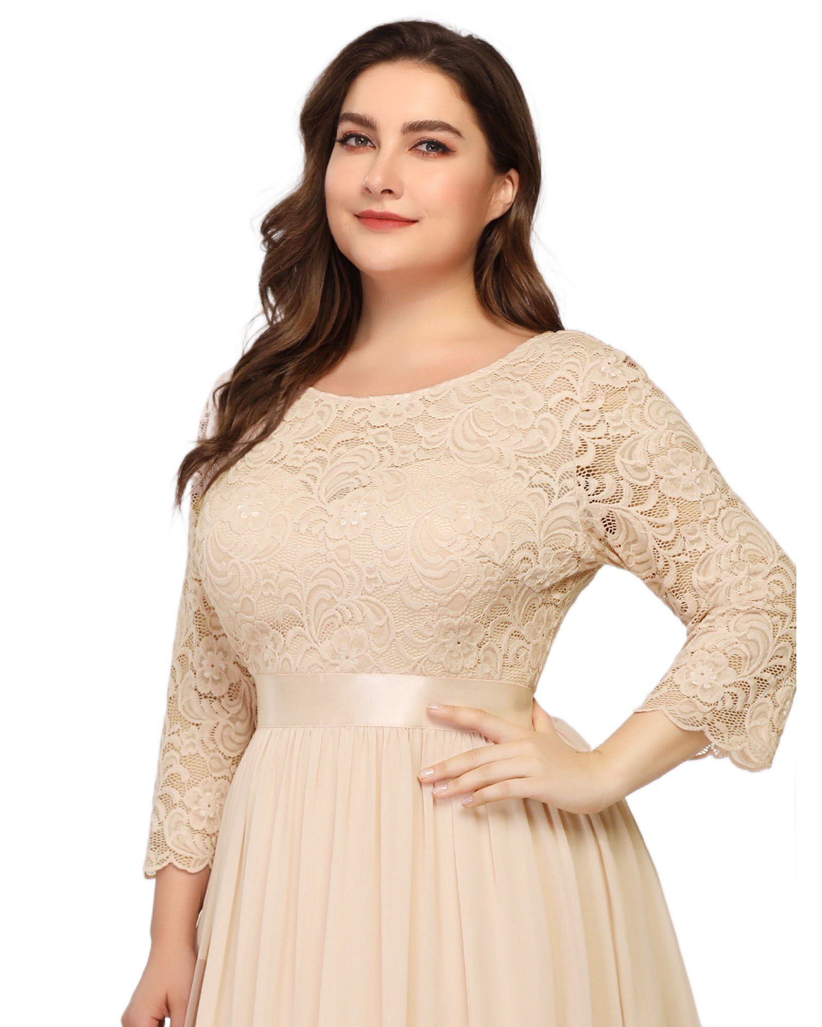 See-Through Floor Length Lace Evening Dress, Blush / Pink, alternate image number 3