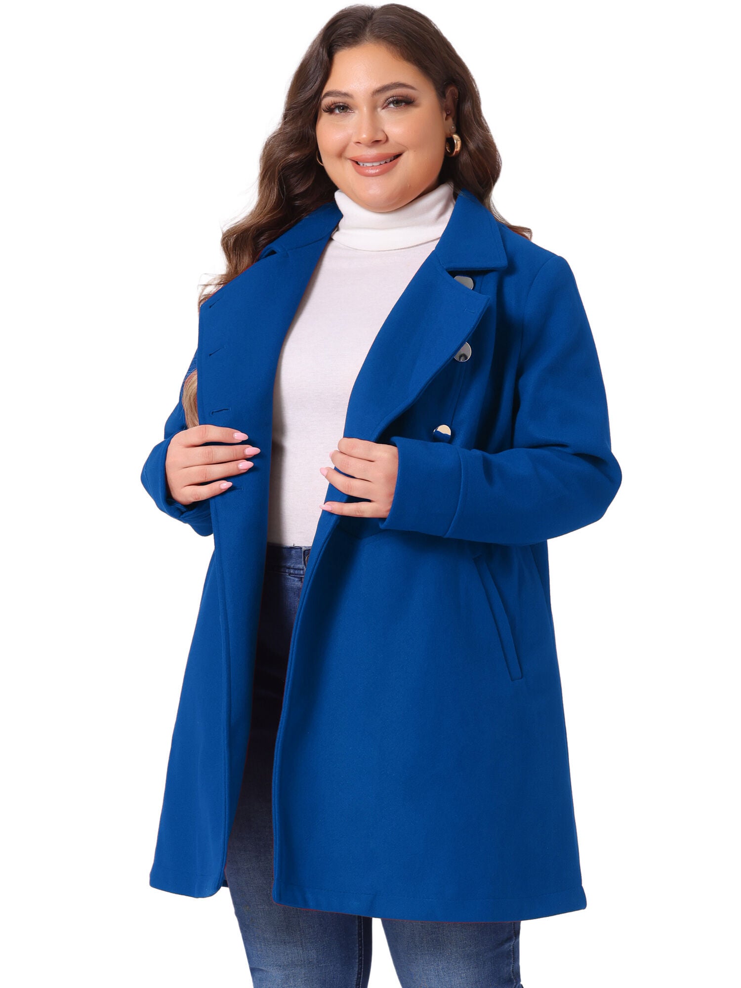 A-LINE PETER PAN COLLAR DOUBLE BREASTED PEACOAT, Royal Blue / Royal Blue, alternate image number 2