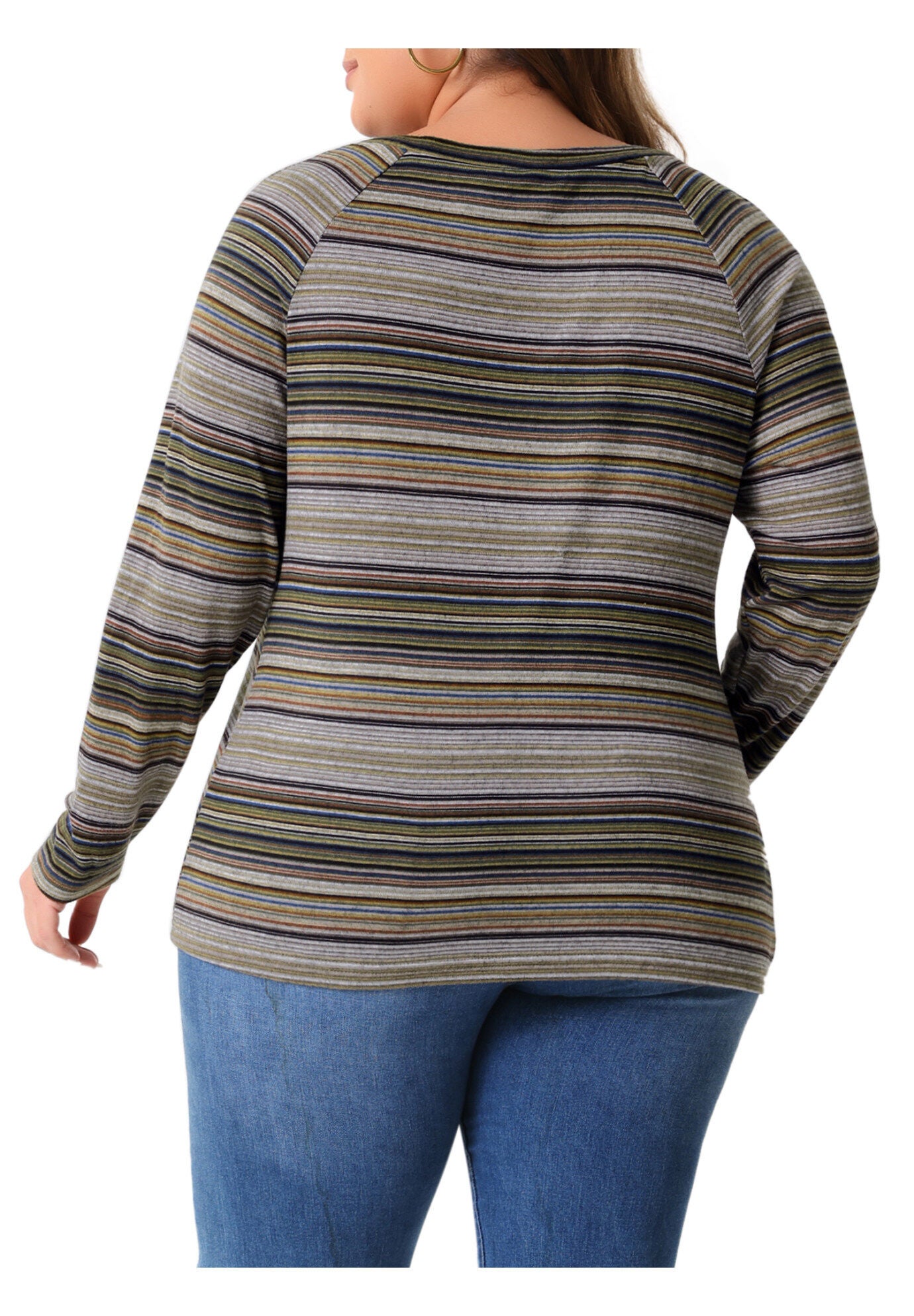 Long Sleeve T-Shirt Notch V Neck Blouse, Green / Brown, alternate image number 3