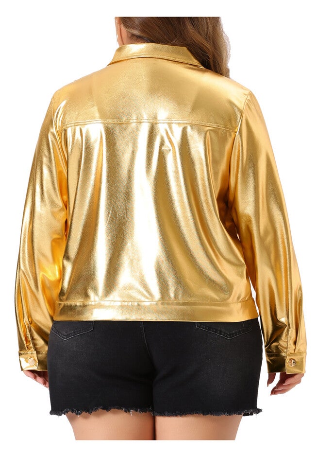 METALLIC MOTO BIKER HOLOGRAPHIC SHINY JACKET, Gold / Gold, alternate image number 3