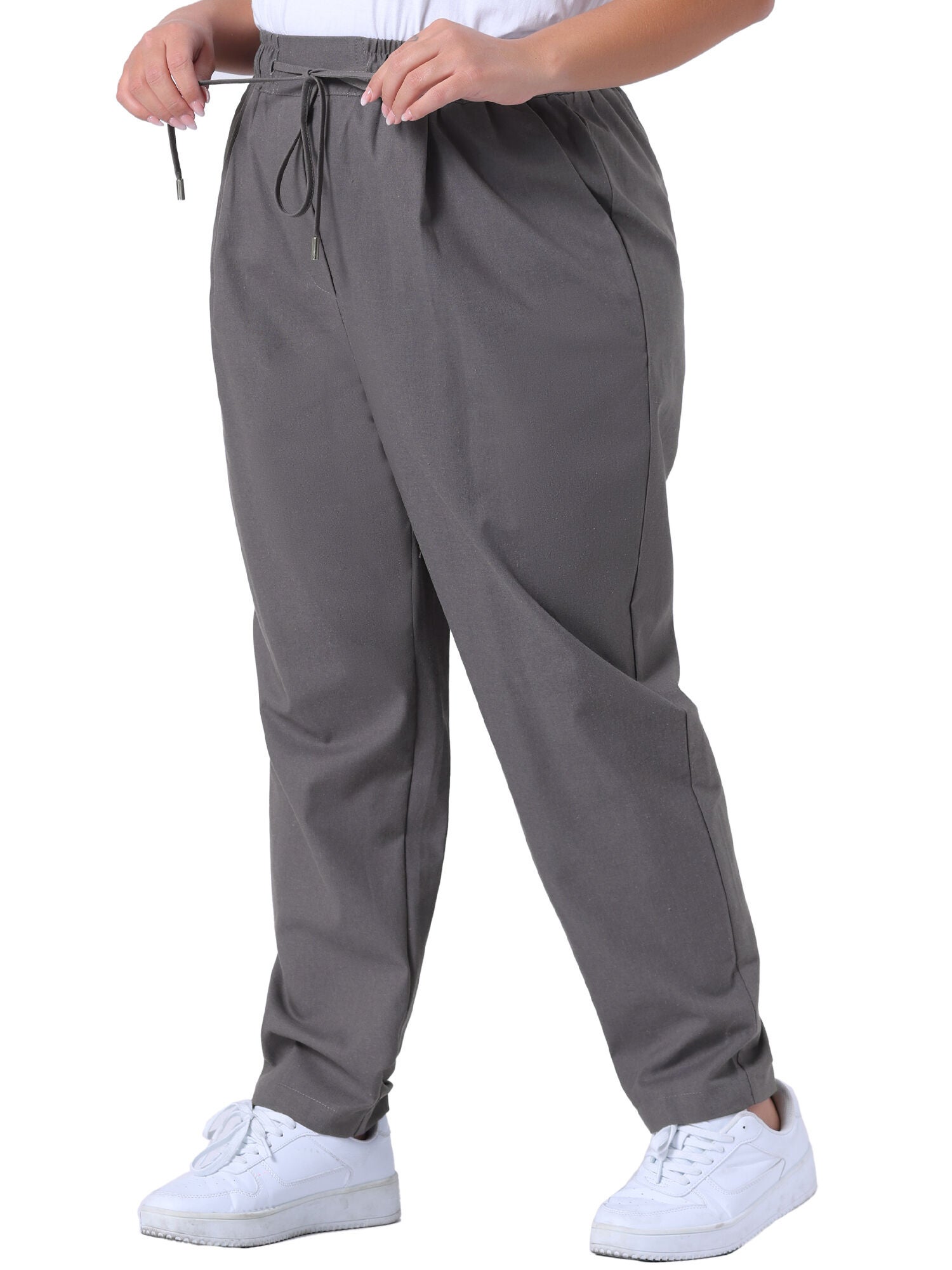STRAIGHT LEG DRAWSTRING ELASTIC LOOSE TROUSERS, Grey / Charcoal Grey, alternate image number 1