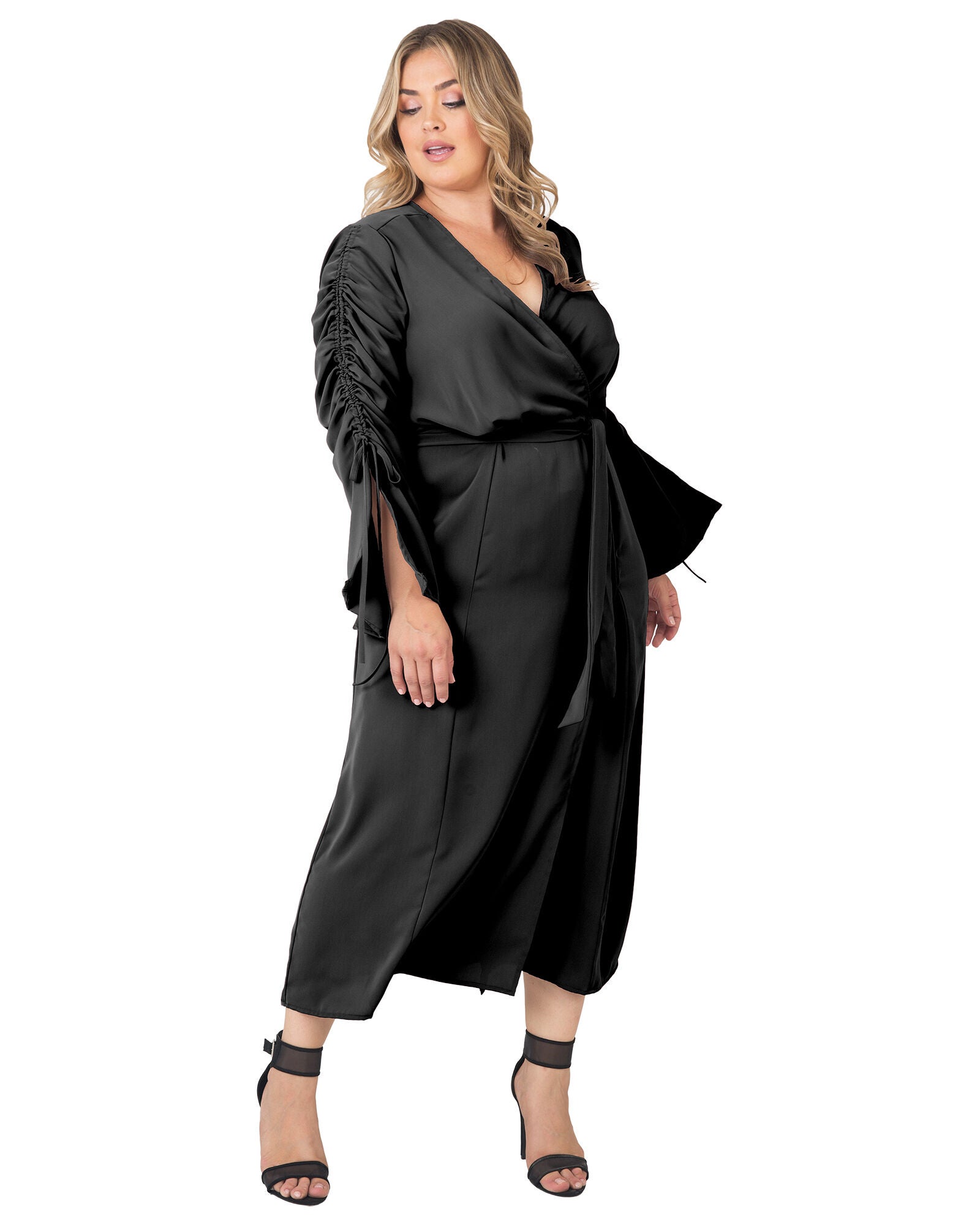 Standards & Practices Long Sleeve Maxi Wrap Dress, BLACK / Black, alternate image number 4
