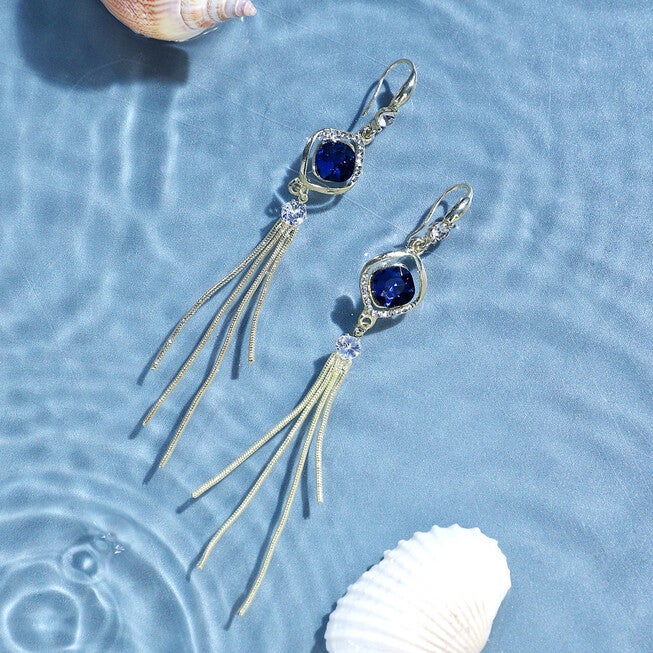 SOHI Women's Sleek Drop Earrings, Blue / Silver, alternate image number null