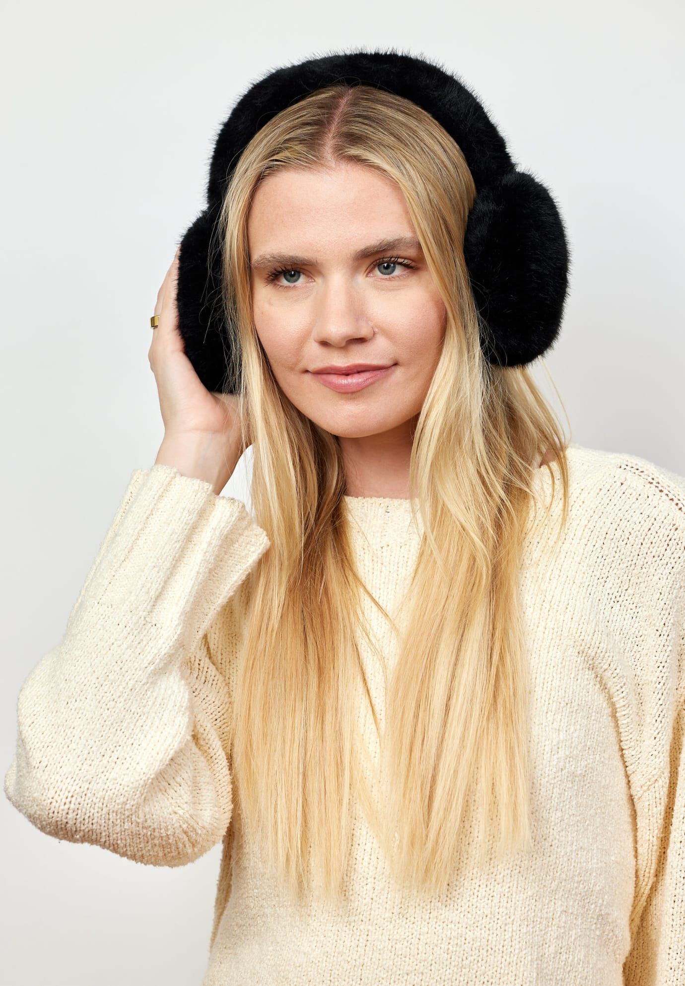 Faux Fur Earmuff, Black / Black, alternate image number 3