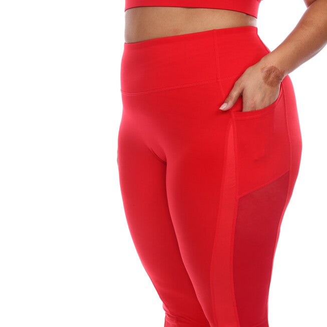 High-Waist Mesh Fitness Leggings, Red / Red, alternate image number null