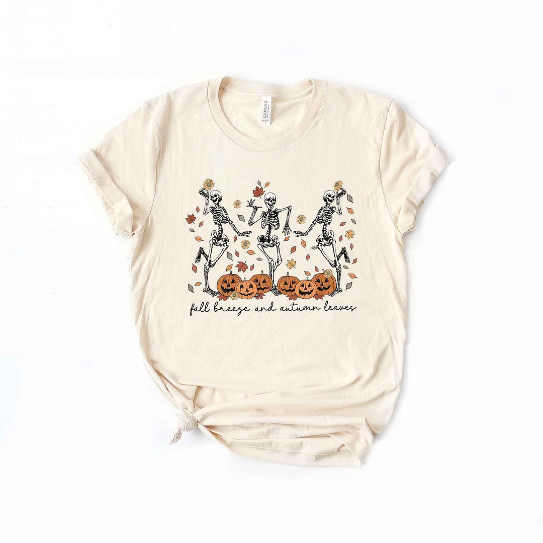 Fall Breeze Skeletons Short Sleeve Graphic Tee, Cream / Cream, hi-res image number 0