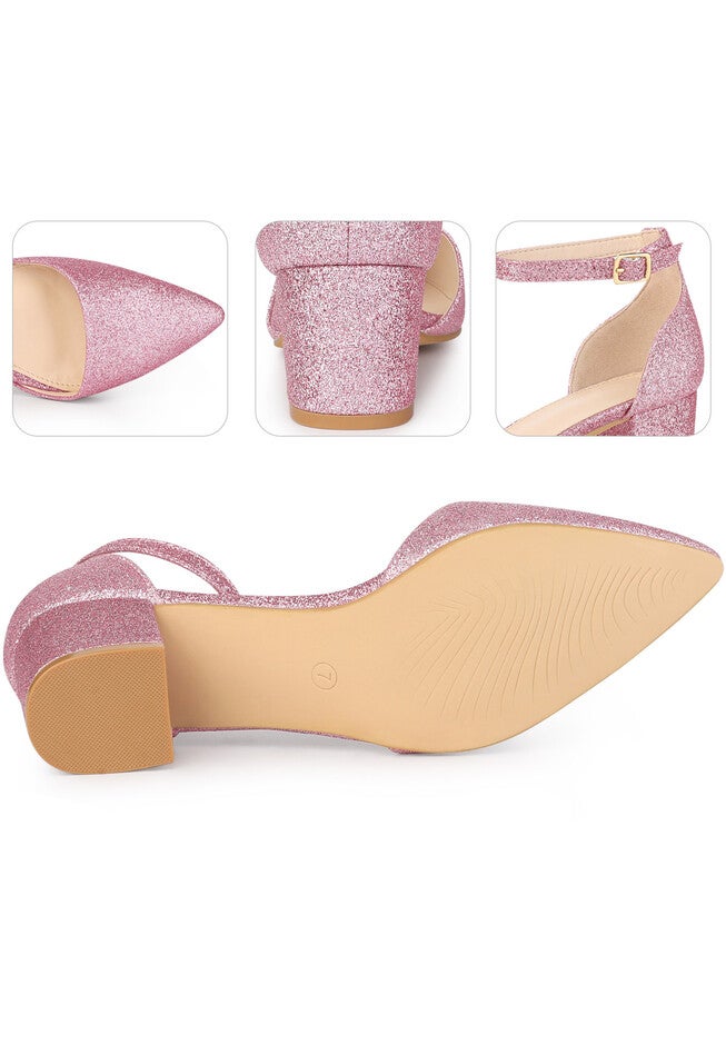 Glitter Pointed Toe Ankle Strap Dress Pumps, Pink / Pink, alternate image number 2