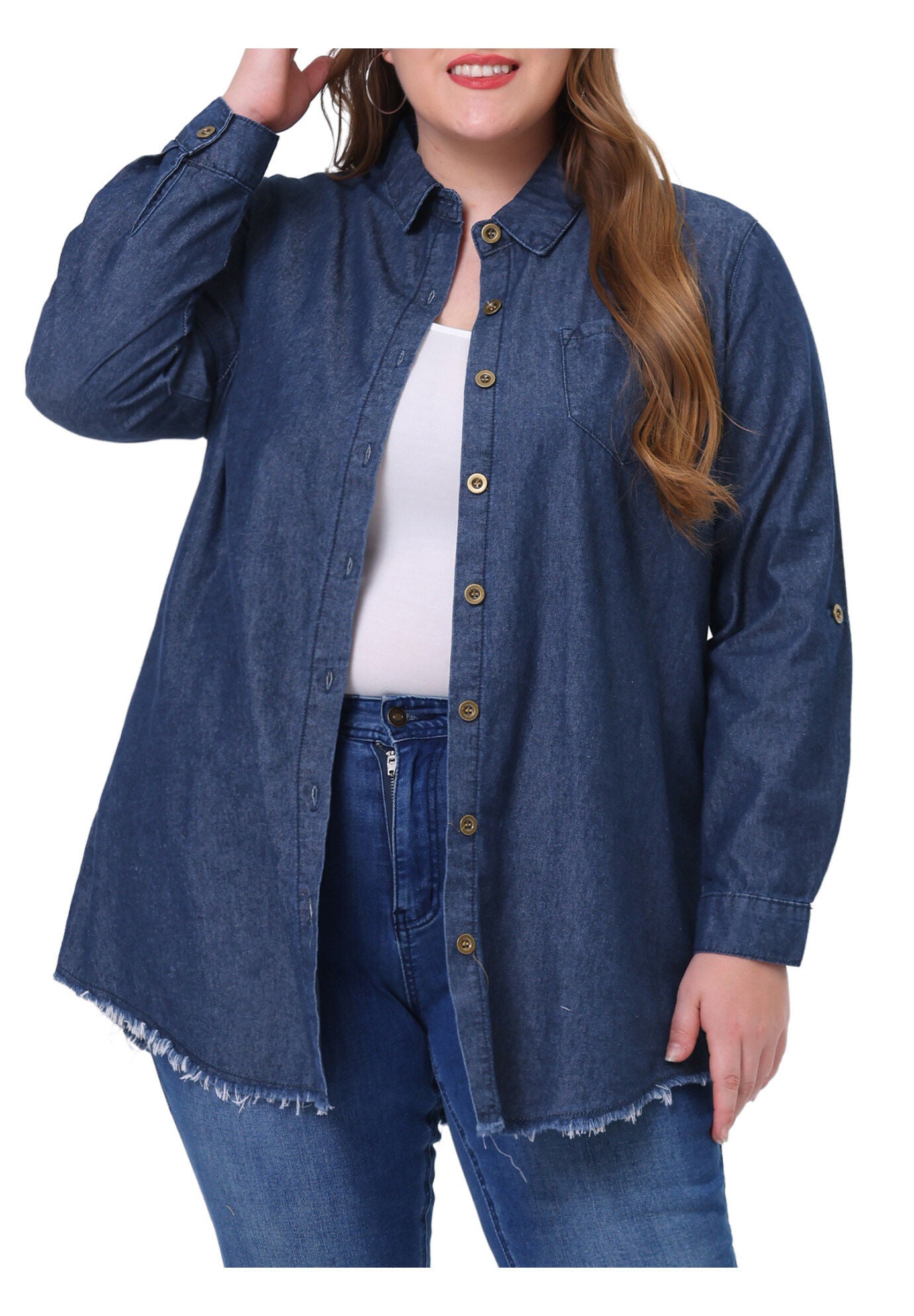 CHAMBRAY TOP BUTTON DOWN DENIM SHIRT, Dark Blue / New Wine, alternate image number 2