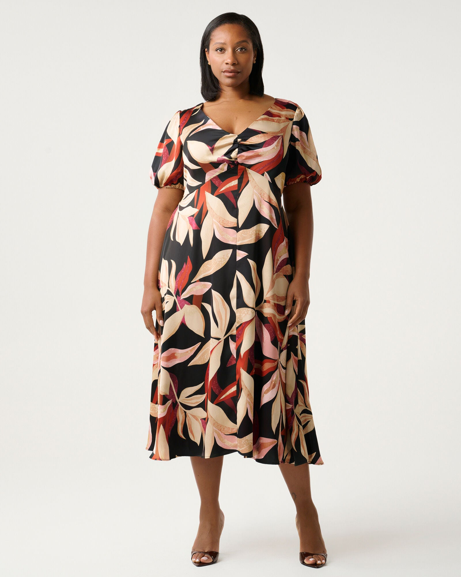 Laura Cotton Midi Dress, Berry Flora / Pink, hi-res image number 0