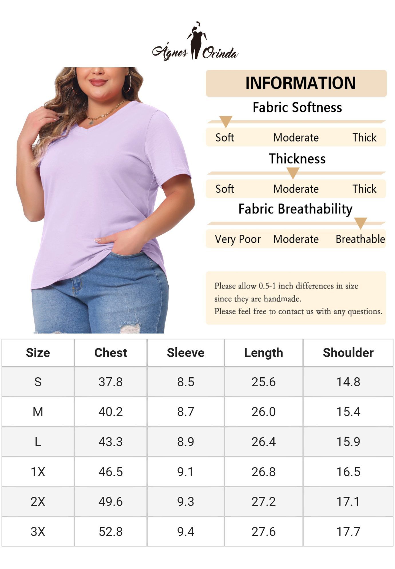 Short Sleeve V Neck Basic T-Shirt Top, Purple / Purple, alternate image number 3