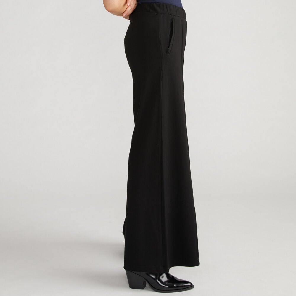 Universal Standard Womens Plus Pam Pintuck Wide Leg Ponte Pants, Black / Black, alternate image number 1