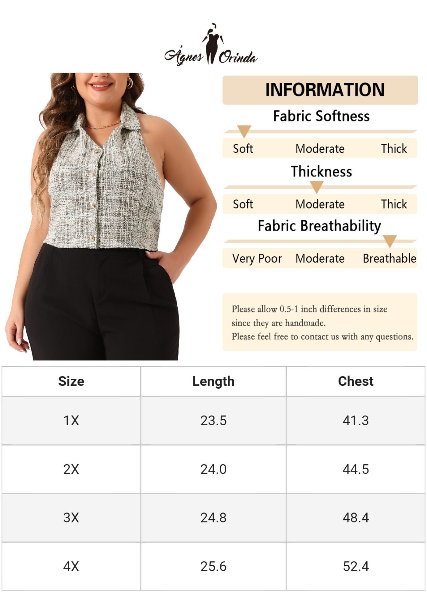 VINTAGE TWEED HALTER NECK SINGLE BREASTED VEST, White / White, alternate image number 4